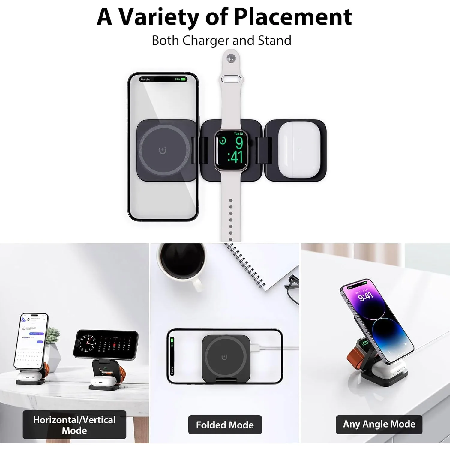 Foldable 3 in 1 Fast Wireless  - Wireless Charger Watch recension och pris